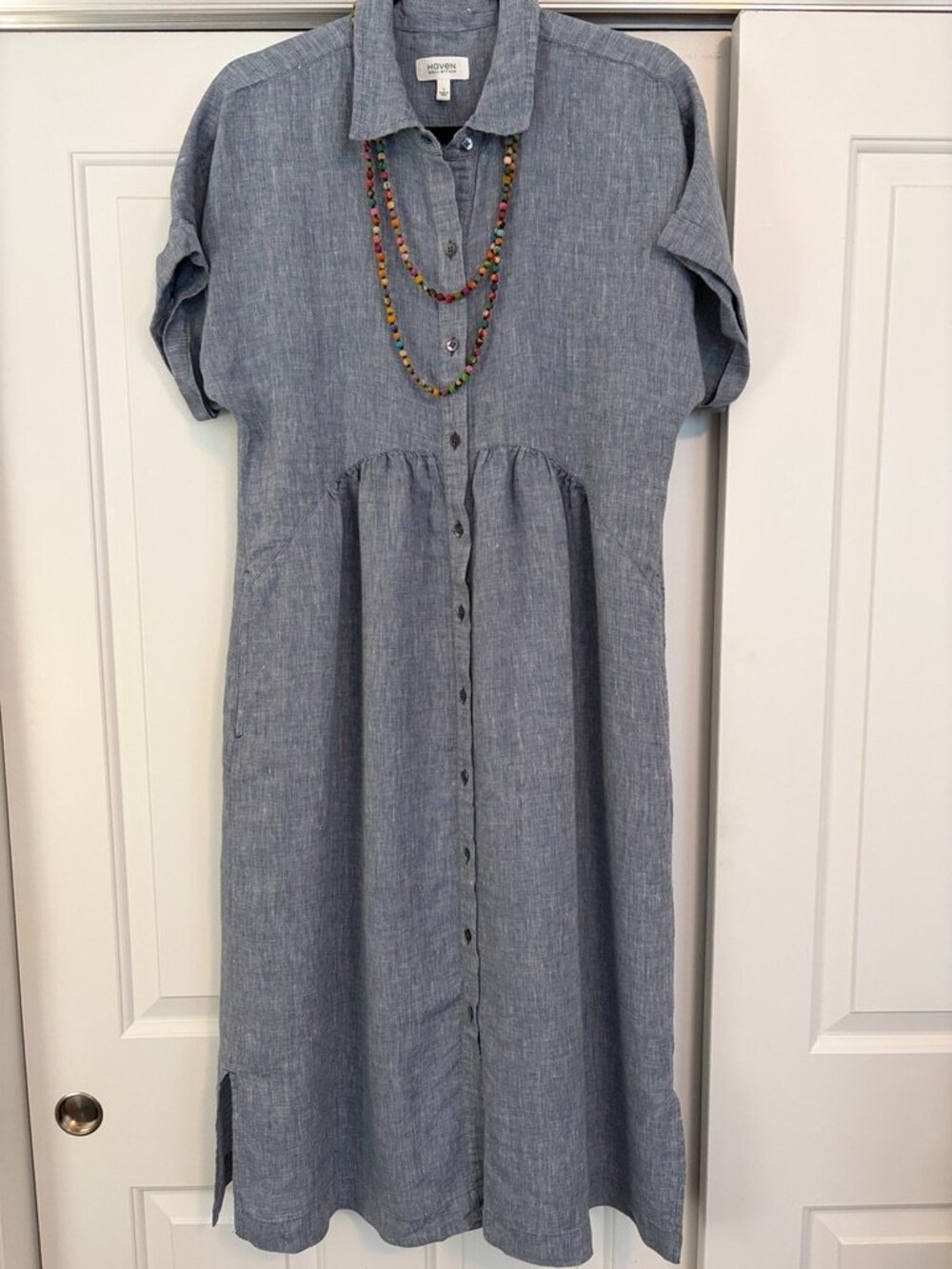 Haven Well Within blue linen dress--Size Small